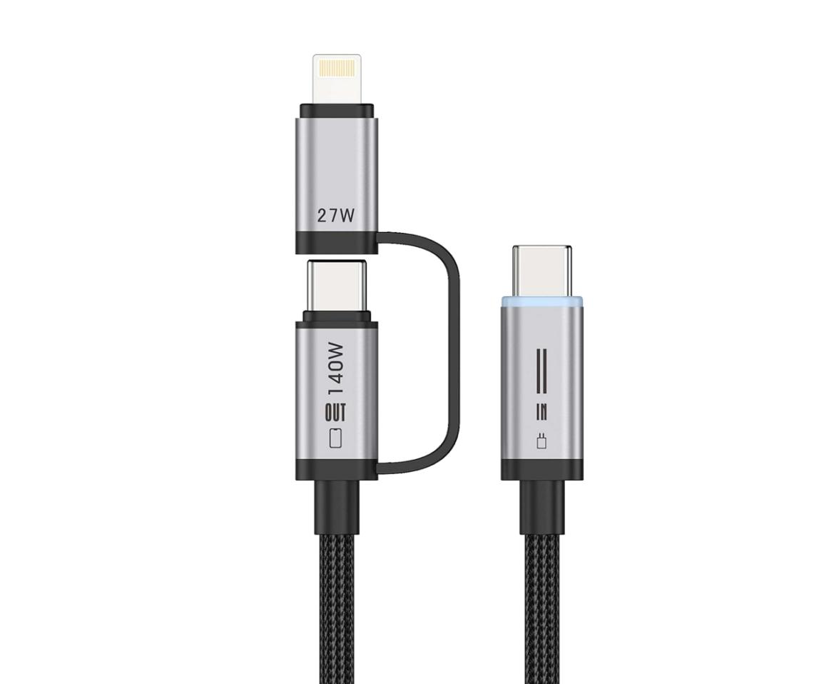 全协议 2合1-140W C-C闪充线/27W C-L快充线尼龙编织数据线